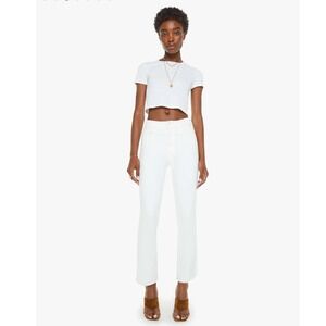 MOTHER The Hustler Ankle Fray Jeans White High Rise Flare Cropped